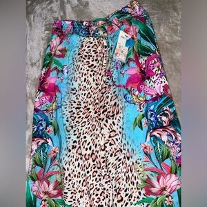 Johnny Was Miller Multicolor Floral & Leopard Print Wide-Leg Pants Rare Piece